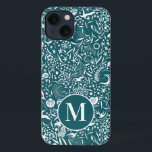 Blue Green Monogram Initial Ocean Pattern iPhone 13 Case<br><div class="desc">Cute ocean pattern with dolphins,  sea birds,  shells,  turtles,  waves,  starfish,  and more!</div>