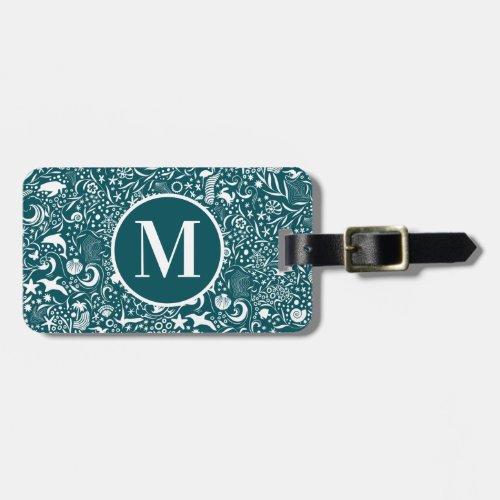 Blue Green Monogram Initial Pattern Contact Info Luggage Tag