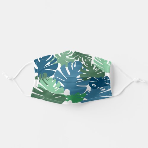 Blue green Monstera tropical Leaves Camo Adult Cloth Face Mask