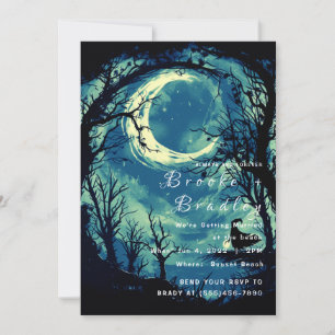 Blue‑Green Moonlit Gothic Wedding Invitation