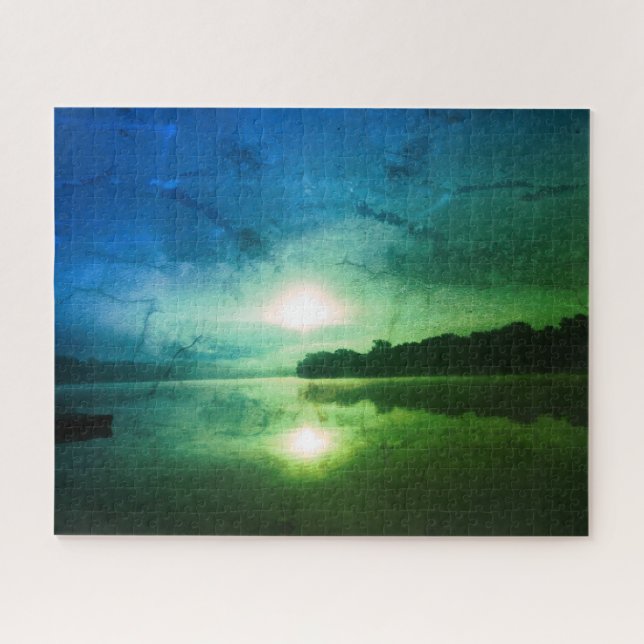 Blue Green Morning Sunrise abstract at CT River  Jigsaw Puzzle (Horizontal)