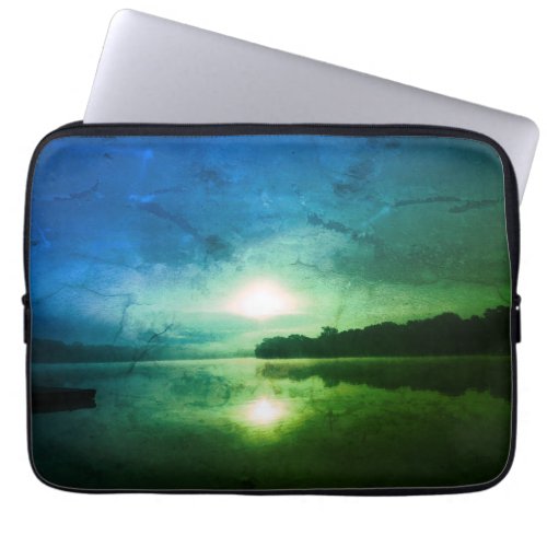 Blue Green Morning Sunrise abstract at CT River  Laptop Sleeve