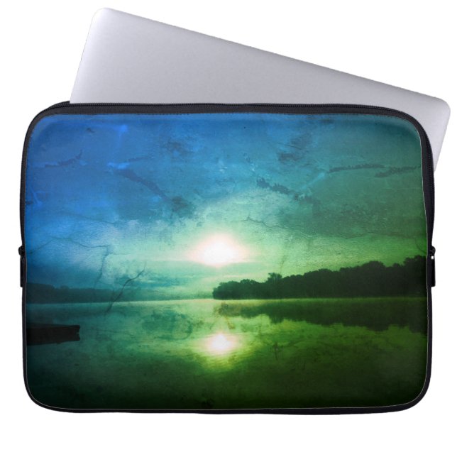 Blue Green Morning Sunrise abstract at CT River  Laptop Sleeve (Front)