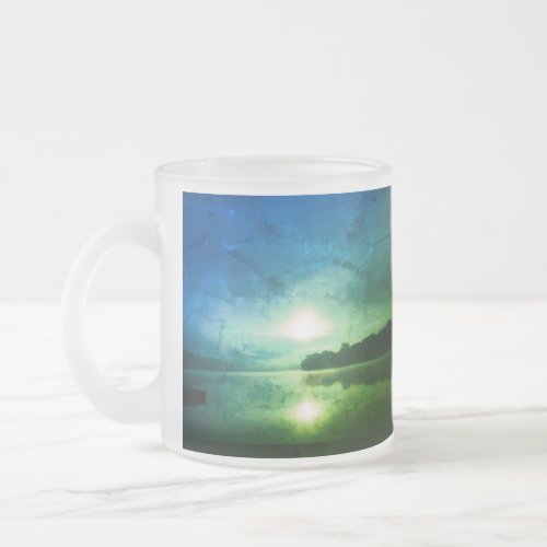 Blue Green Morning Sunrise abstract at CT River  M Frosted Glass Coffee Mug