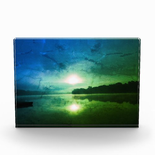 Blue Green Morning Sunrise abstract at CT River  Photo Block