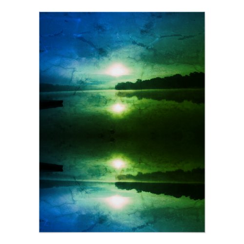 Blue Green Morning Sunrise abstract at CT River Poster