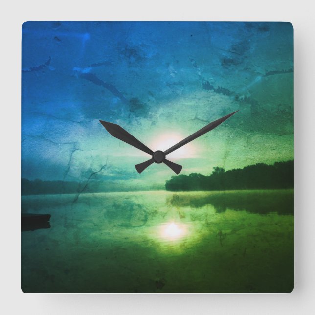 Blue Green Morning Sunrise abstract at CT River Square Wall Clock (Front)
