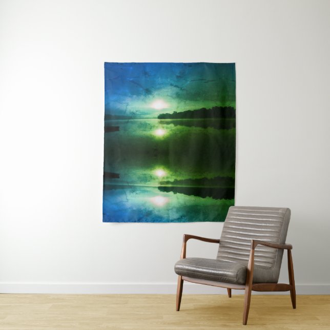 Blue Green Morning Sunrise abstract at CT River  Tapestry (In Situ)