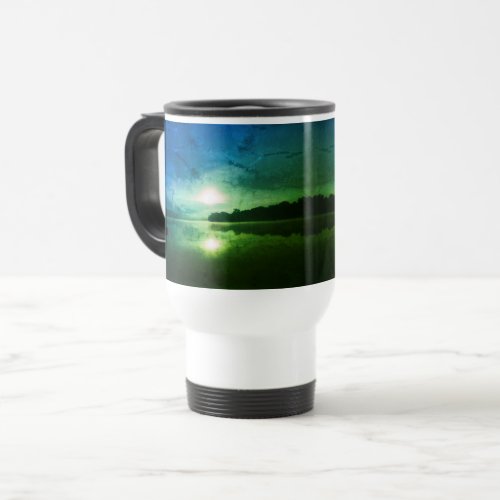 Blue Green Morning Sunrise abstract at CT River Travel Mug