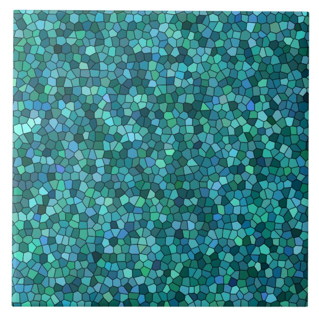 Blue Green Mosaic Pattern Ceramic Tile (Front)