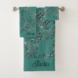 Blue Green Mottled "Thank you" Name Bath Towel
