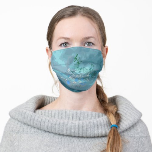 Blue  Green Music Notes Abstract Adult Cloth Face Mask