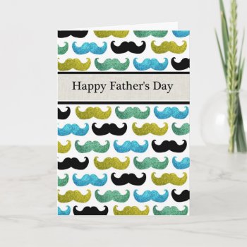 Blue & Green Mustaches Happy Father's Day Card by PeachyPrints at Zazzle