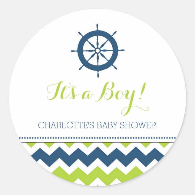 Blue Green Nautical Baby Shower Favor Stickers (Front)