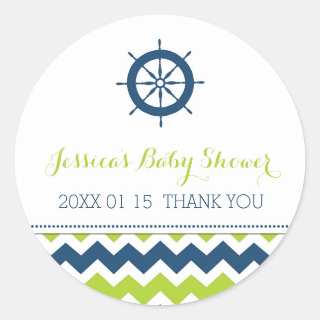 Blue Green Nautical Baby Shower Favor Stickers (Front)