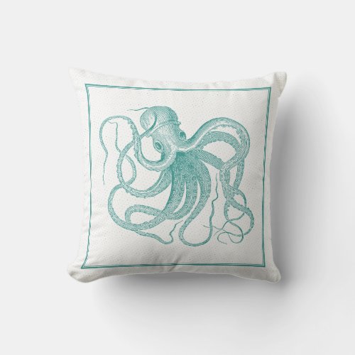 Blue_green Nautical Octopus Vintage Design Throw Pillow