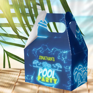 Blue Green Neon Glowing Boys Birthday Pool Party Favor Boxes