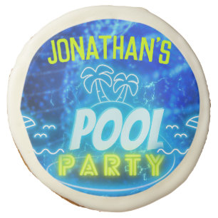 Blue Green Neon Glowing Boys Birthday Pool Party Sugar Cookie