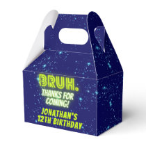 Blue Green Neon Glowing Bruh Thanks Boys Birthday Favor Boxes