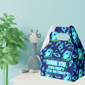 Blue Green Neon Glowing Space Astronaut Rockets Favor Boxes