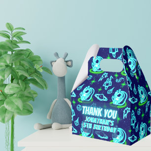 Blue Green Neon Glowing Space Astronaut Rockets Favor Boxes