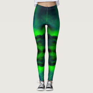 Blue Green Northern Lights Abstract Art Pattern Leggings