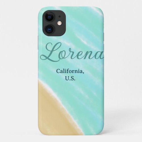 Blue green ocean add monogram letter name title  iPhone 11 case