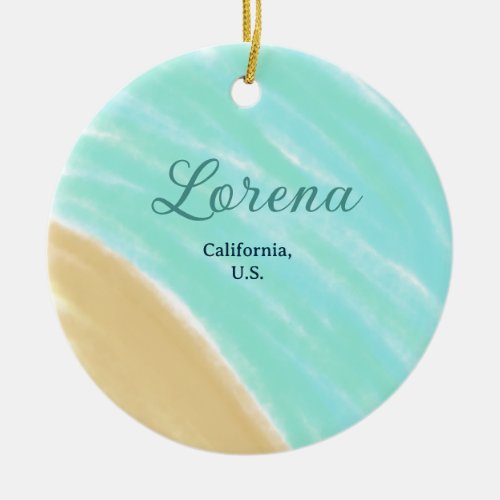 Blue green ocean add monogram letter name title  ceramic ornament