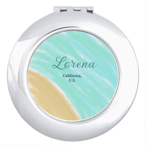 Blue green ocean add monogram letter name title  compact mirror