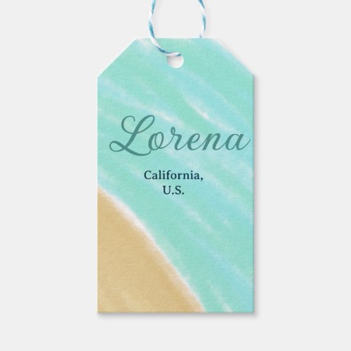 Blue green ocean add monogram letter name title  gift tags