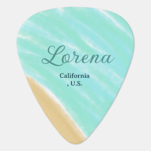 Blue green ocean add monogram letter name title guitar pick