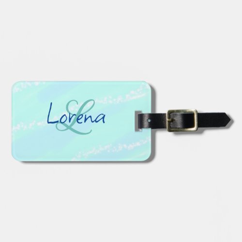 Blue green ocean add monogram letter name title  luggage tag