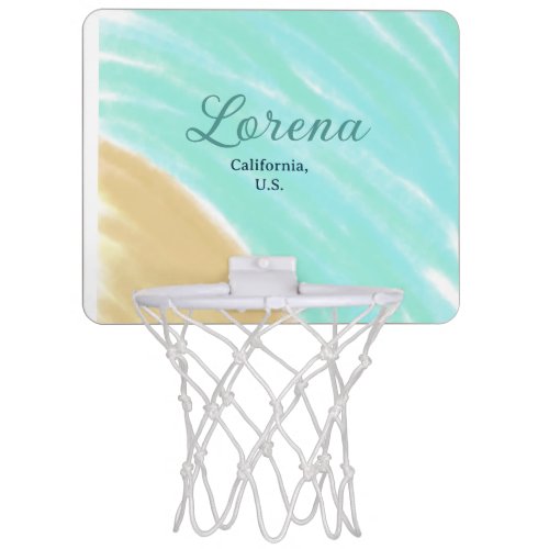 Blue green ocean add monogram letter name title  mini basketball hoop