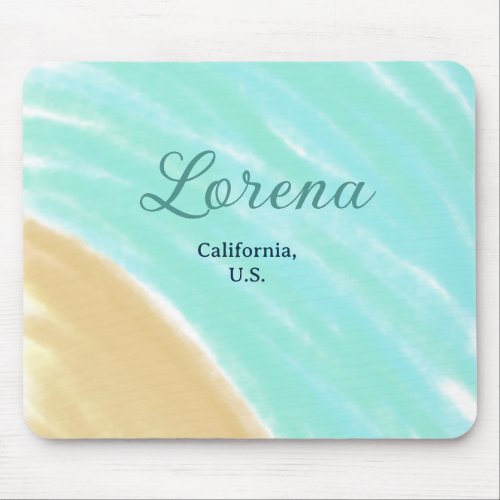 Blue green ocean add monogram letter name title  mouse pad