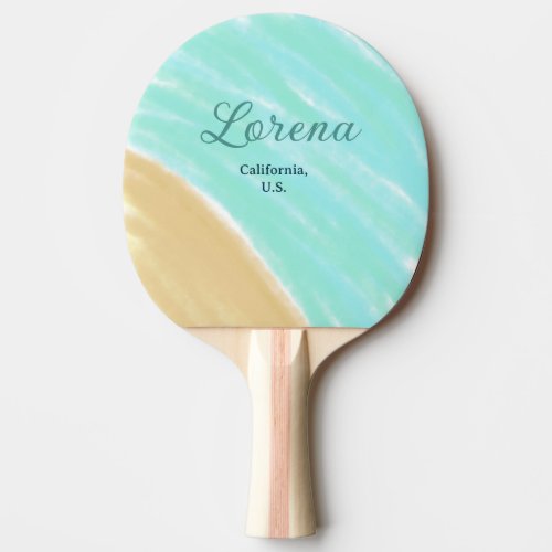 Blue green ocean add monogram letter name title  ping pong paddle