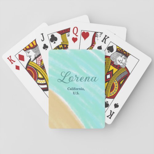 Blue green ocean add monogram letter name title  playing cards