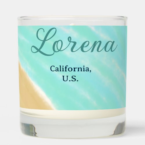 Blue green ocean add monogram letter name title  scented candle