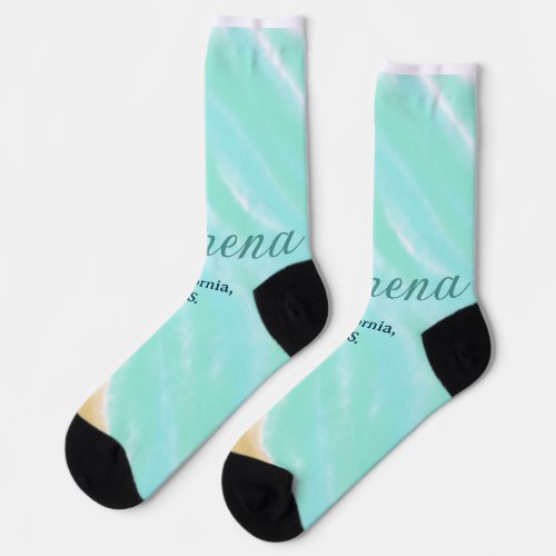 Blue green ocean add monogram letter name title  socks