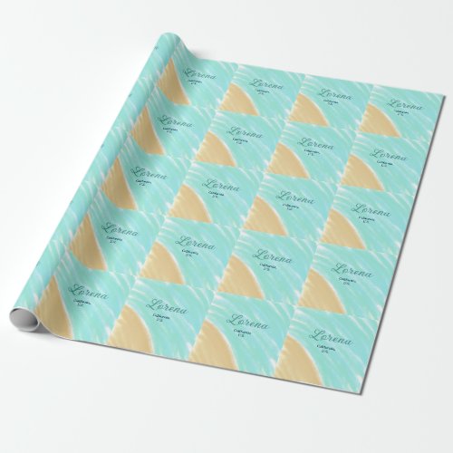 Blue green ocean add monogram letter name title  wrapping paper