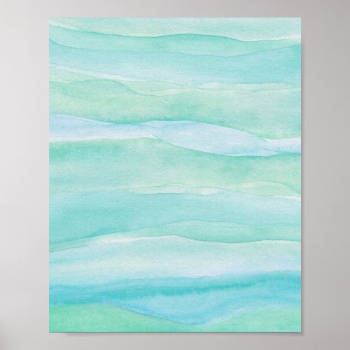 Blue Green Ocean Layers Abstract Watercolor Art Poster