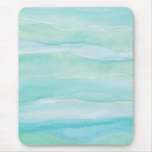 Blue Green Ocean Layers Watercolor Pattern Mouse Pad