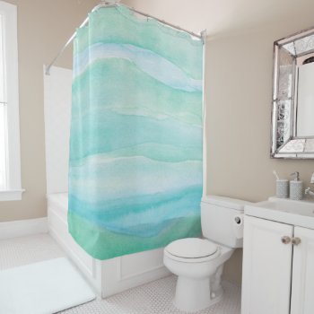 Blue Green Ocean Layers Watercolor Pattern Shower Curtain by blueskywhimsy at Zazzle