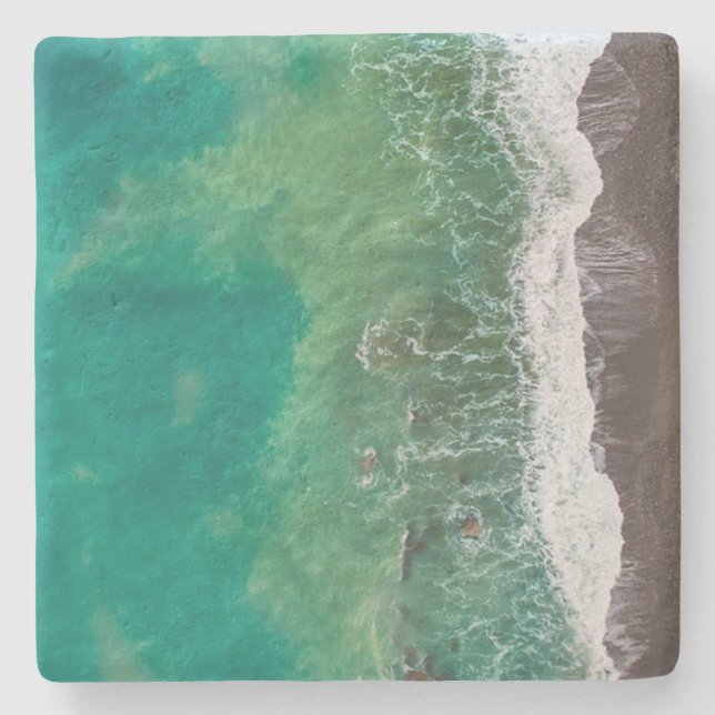 Blue Green Ocean Shore View Stone Coaster (Front)