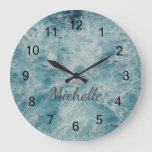 Blue Green Ocean Summer Beach Waves  Custom     Large Clock