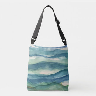 Blue-Green Ocean Watercolor Crossbody Tote