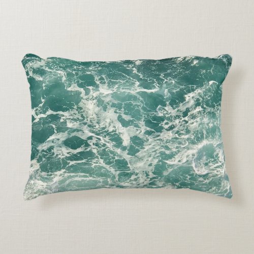 Blue Green Ocean Waves Accent Pillow