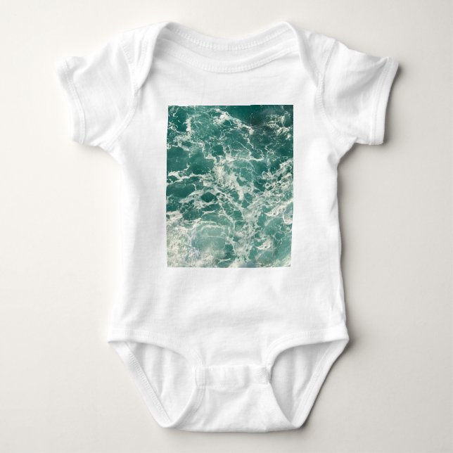 Blue Green Ocean Waves Baby Bodysuit (Front)