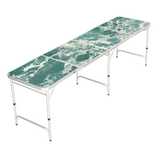 Blue Green Ocean Waves Beer Pong Table (Angled)
