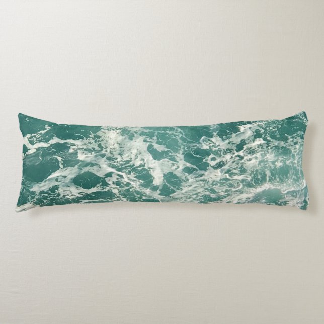 Blue Green Ocean Waves Body Pillow (Front)