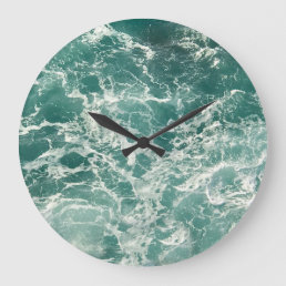Blue Green Ocean Waves Large Clock